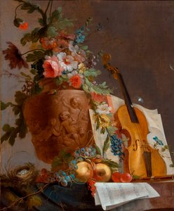 Stillleben mit Blumen und einer Geige von Jean Jacques Bachelier