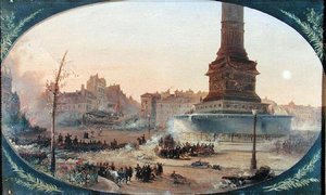 Ansicht des Place de la Bastille und der Barrikade am Faubourg Saint-Antoine, 25. Juni 1848