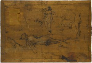 Mädchen mit blauem Band (recto) / Fünf Aktstudien, ein Pfau und ein Kopf im Profil (verso)