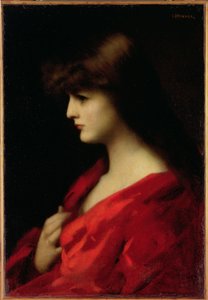 Studie einer Frau in Rot, frühe 1890er Jahre