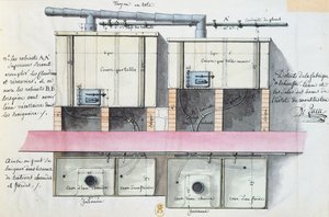 Entwurf für ein System zur Wassererwärmung im Hotel de Montholon in Paris, ca. 1787