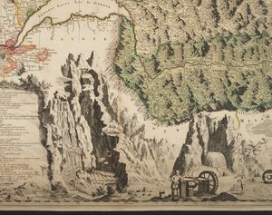 Nova Helvetiae tabula geographica illustrissimis et potentissimis cantonibus et rebuspublicis reformatae religionis Tigurinae, Bernensi, Glaronensi, Basiliensi, Scaphusianae, Abbatis Cellanae (Detail), ca. 1712 von Jean Jacques Scheuchzer