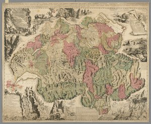 Nova Helvetiae tabula geographica illustrissimis et potentissimis kantonen und republiken der reformierten Religion Tigurinae, Bernensi, Glaronensi, Basiliensi, Scaphusianae, Abbatis Cellanae, ca. 1712