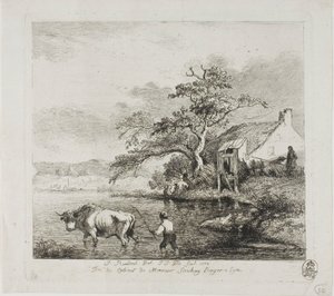 Ein Hirte und ein Stier überqueren einen Fluss von Jean Jacques de Boissieu