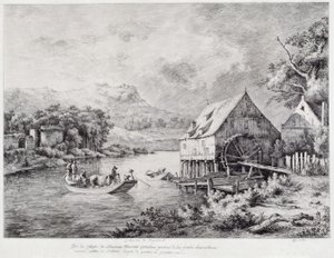 Eine Mühle am Flussufer, 1774 von Jean Jacques de Boissieu