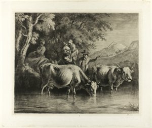 Rinder und Bauern durchqueren einen Bach von Jean Jacques de Boissieu