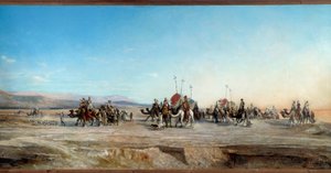 Auf der Suche nach einem Lager. Nomadenkarawanen und Kamele in der Wüste von Jean Joseph Bellel