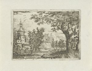 Landschaft mit rundem Turm