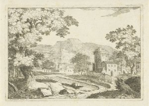 Flusslandschaft mit Häusern und Türmen