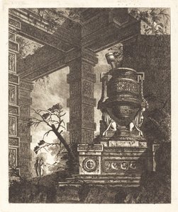 Vase, gestützt von zwei Sphinxen