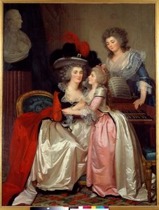 Familienporträt. Adelsfamilie, eine Mutter, Tochter und Nächste. Gemälde von Jean Laurent Mosnier (1743/4-1808)