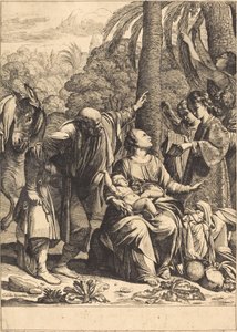 Ruhe auf der Flucht nach Ägypten von Jean Leclerc after Carlo Saraceni