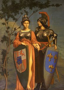 Allegorie des Pyrenäenvertrags von 1659 zwischen Frankreich und Spanien (Öl auf Leinwand) von Jean Leon Gerome