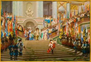 Empfang von Louis II. de Bourbon Condé, genannt der Große Condé, durch König Ludwig XIV. in Versailles, 1674 von Jean Leon Gerome