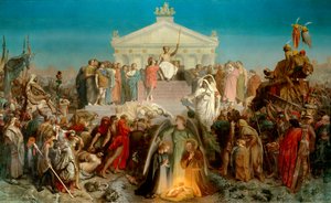 Geburt unseres Herrn Jesus Christus. Triumph des Augustus. Illustration aus dem Werk „Histoire universelle 9eme epoque“ von Jacques Benigne Bossuet. Gemälde von Jean Leon Gerome