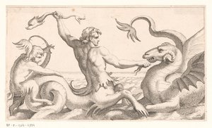 Triton im Kampf mit einem Seemonster von Jean Lepautre (attributed to)