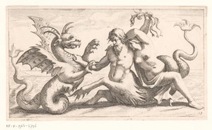 Triton mit Frau im Kampf mit einem Seeungeheuer von Jean Lepautre (attributed to)