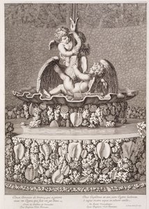 Brunnen mit zwei Amoren und einem Schwan, entworfen von Jean-Baptiste Tuby, in Versailles, 1677