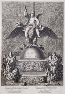 Brunnen mit einem Kind, das den Genius der königlichen Macht darstellt, von Pierre le Gros, in Versailles, 1677 von Jean Lepautre