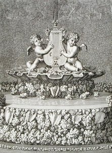 Zwei Cupidos halten eine Lyra, ein Brunnen in Versailles von Jean Lepautre