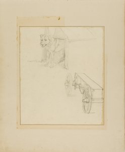 Hund im Hundehäuschen stehend und Studie eines Munitionswagens von Jean Louis André Théodore Géricault