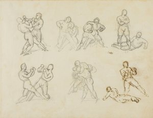 Sieben Skizzen von Boxer-Paaren von Jean Louis André Théodore Géricault