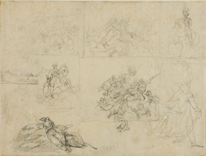 Skizzen einer Kavallerieschlacht, Soldaten und einer Landschaft von Jean Louis André Théodore Géricault