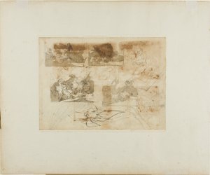 Skizzen einer Kavallerieschlacht, Kopf und Pfoten eines Windhundes von Jean Louis André Théodore Géricault