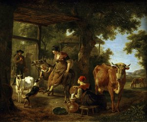 Auf dem Bauernhof. Eine Szene aus dem Landleben