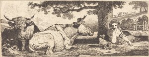 Zwei Kühe und eine liegende Frau von Jean Louis Demarne