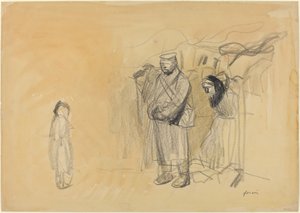 Deutsche Soldaten und französisches Kind, ca. 1914-1919 von Jean Louis Forain