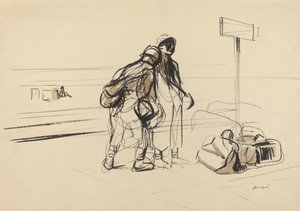 Zwei französische Soldaten in der Nähe eines Anschlagbretts