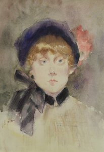 Junge Frau mit blauem Hut, 1883 von Jean Louis Forain