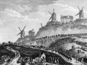 Französische Revolution: Kanonen von Paris nach Montmartre am 15. Juli von Jean Louis II (after) Prieur