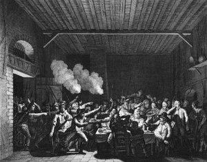 Französische Revolution: Die Patrioten von Varennes betreten den Lebensmittelladen Sauce und erkennen König Ludwig XVI. (1754-1793) auf der Flucht