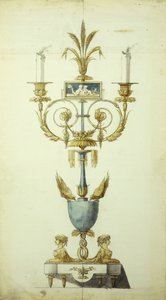 Entwurf für einen vergoldeten Bronze- und Emaille-Kandelaber von Jean Louis the Younger Prieur
