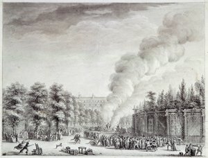 Französische Revolution: „Modell des Papstes brennt im Palais-Royal, 6. April