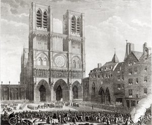 Thomas de Mahy (1744-90) Marquis von Favras macht ehrenvolle Wiedergutmachung vor Notre-Dame, graviert von Pierre Gabriel Berthault (1737-1831) 1790