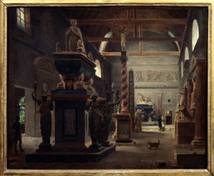 Die Einführungs-Halle des Musée des Monuments Français im Kloster der Petites Augustins, Rue Bonaparte in Paris von Jean Lubin Vauzelle