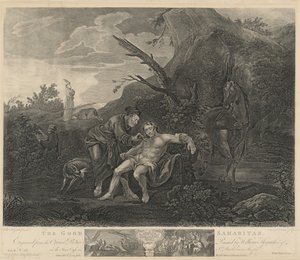 Der barmherzige Samariter von Jean Marie Delatre and Simon Francois Ravenet I after William Hogarth