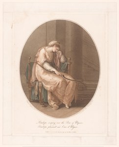 Penelope weint mit dem Bogen des Odysseus in der Hand von Jean Marie Delattre