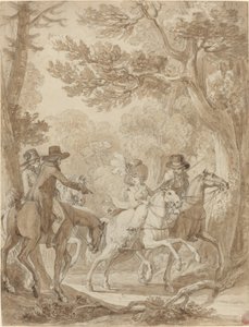 Dame und Herren reiten in einem Park von Jean Michel Moreau