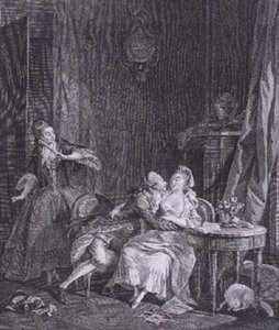 Die Überraschung (Gravur) von Jean Michel the Younger (after) Moreau