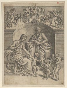 Die Jungfrau mit dem Jesuskind, angebetet von St. Johannes, 1543 von Jean Mignon