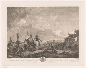 Landschaft mit Figuren bei einem Brunnen (Drucke nach Gemälden von Philips Wouwerman) von Jean Moyreau