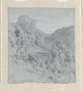 Sonnenbeschienene Bäume in einem Tal bei Lacoux von Jean Paul Flandrin