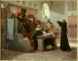 Albigeoisische Inquisition: Der Agitator von Languedoc Bernard Delicieux (1260-1318), Franziskanermönch während seines Prozesses von Jean Paul Laurens