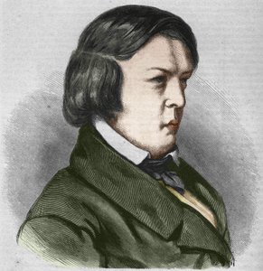 Robert Schumann, deutscher Komponist. Zeichnung von J.B. Laurens.