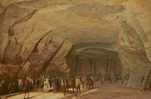 Eingang und Inneres einer Höhle, die als Salzlager genutzt wird in Dieppedalle, ca. 1798