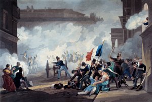 Revolution von 1830: Ein Student der Ecole Polytechnique ergriff ein Kanonenstück während der Eroberung des Palais-Royal am 28. Juli von Jean Pierre Marie Jazet